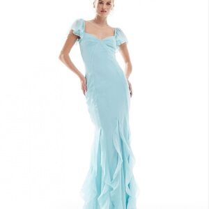 ASOS design tall flutter sleeve maxi prom dress with ruffles in light blue